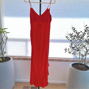 Zara V Neck Embossed Polka Dot Midi Dress Red Small NWT Party Bold Statement